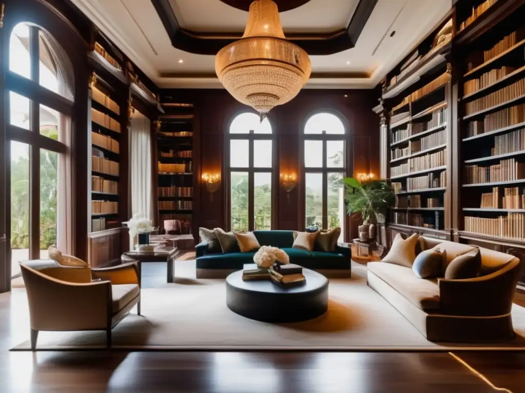 Biblioteca elegante en villa de lujo con diseño sofisticado