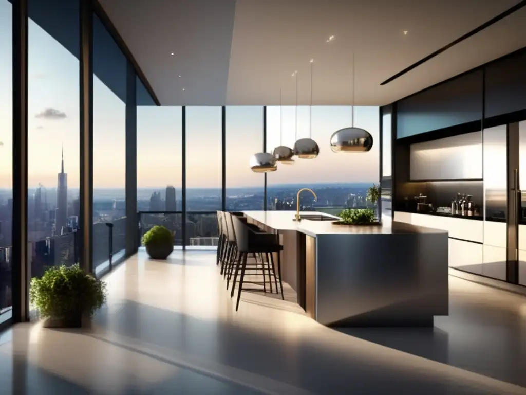 Cocina de lujo con vistas panorámicas en edificio contemporáneo