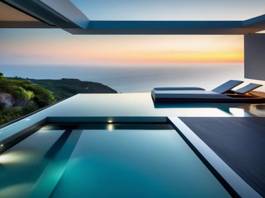 Villa moderna con vistas al mar: arquitectura minimalista y entorno natural, piscina infinita y atardeceres dorados