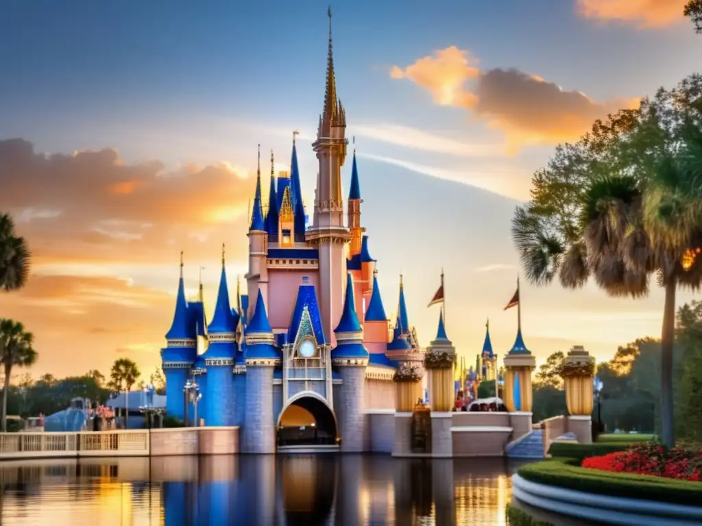 Castillo de Cenicienta en Magic Kingdom, con jardines exuberantes y cielo azul: Las Propiedades más Exuberantes de las Películas de Disney