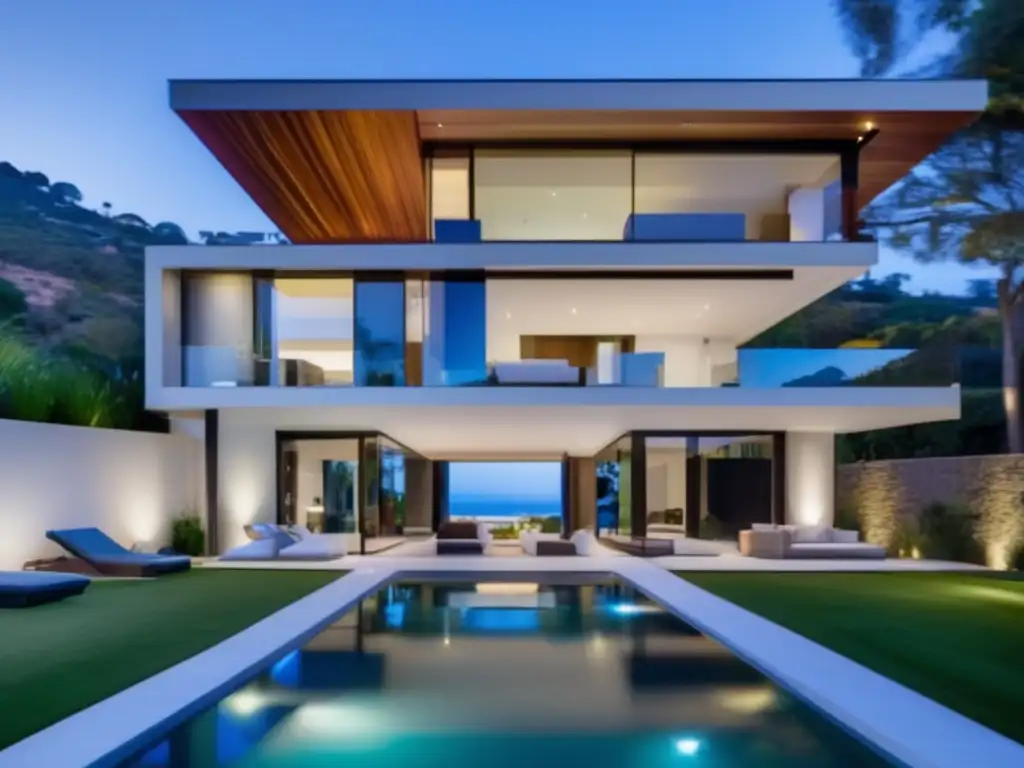 Vista exterior de la lujosa Villa Oneiro en California - Suites más lujosas de villas modernas