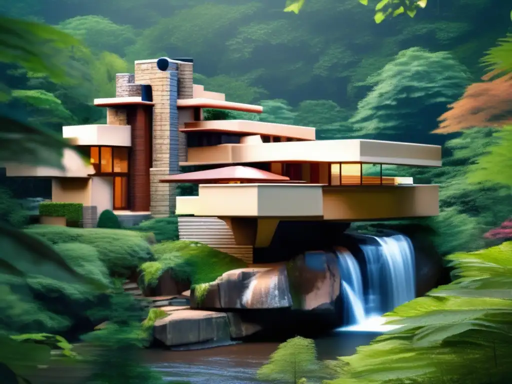 Imagen en alta resolución de la icónica Casa de la Cascada, diseñada por Frank Lloyd Wright