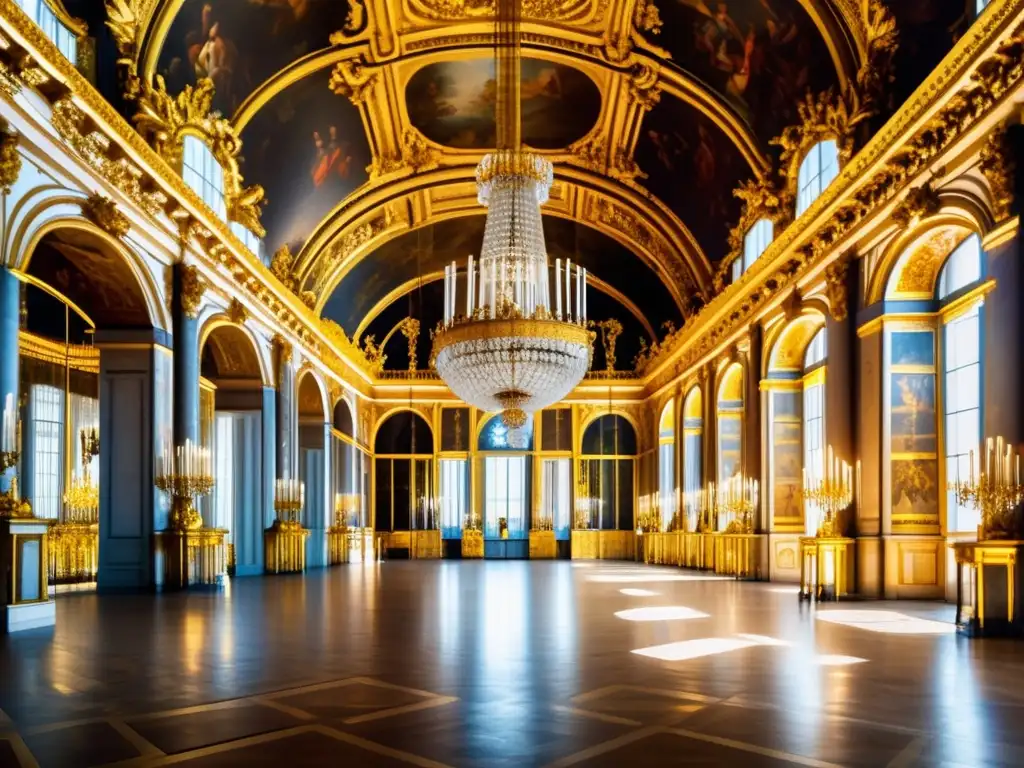 Majestuoso Salón de los Espejos en el Palacio de Versalles, uno de los palacetes históricos más famosos