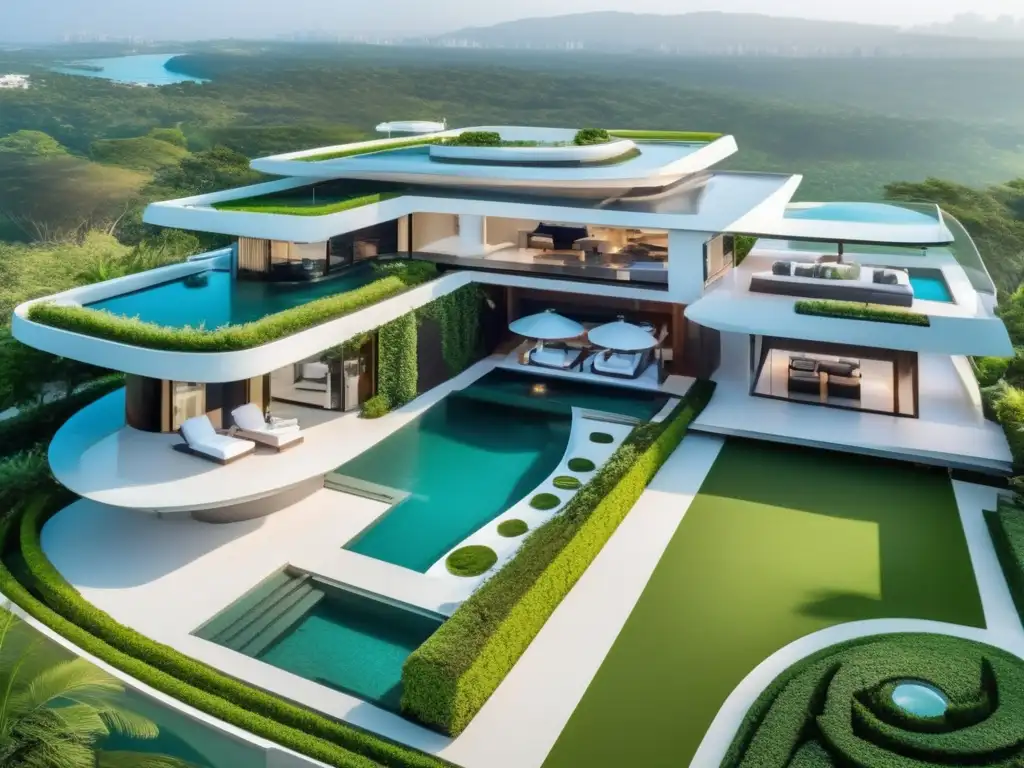 Helipad de lujo en propiedad opulenta con paisaje exuberante