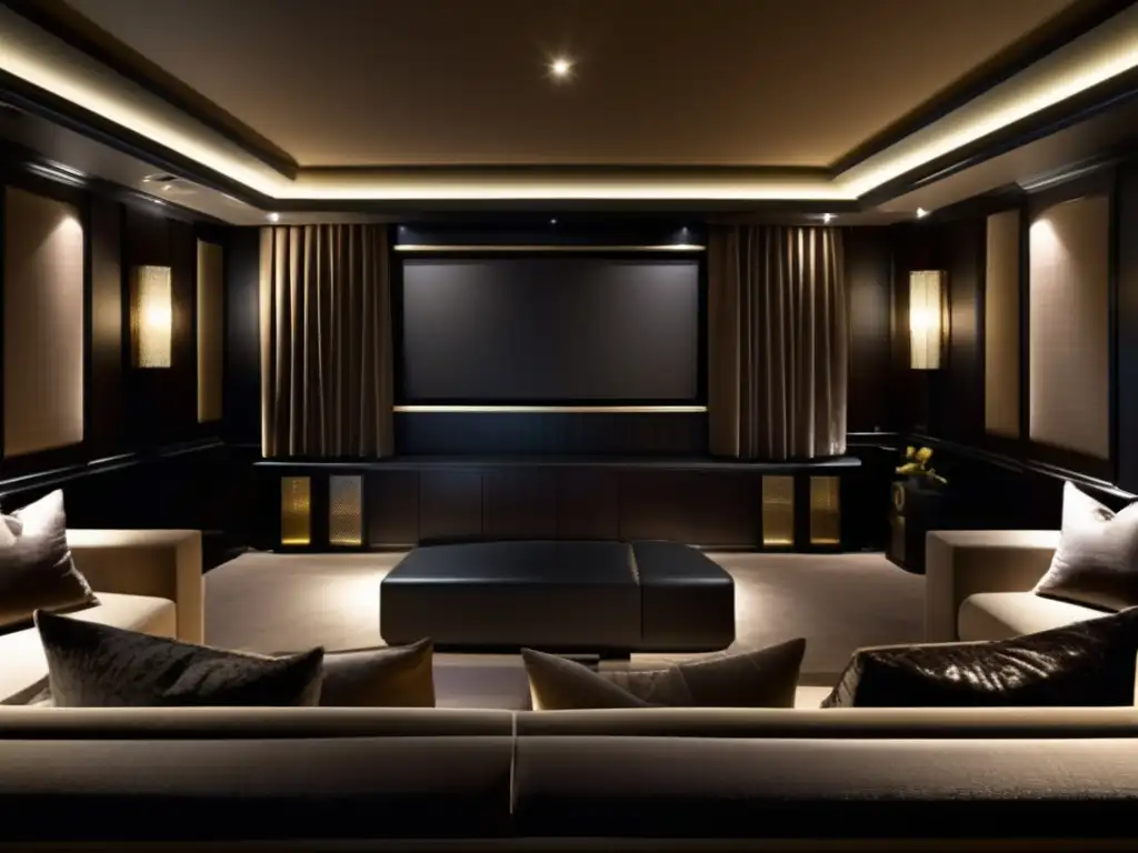 Un lujoso cine en casa con diseño moderno y opulento