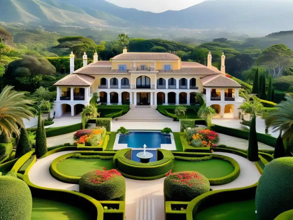 Mansión de lujo con jardines exquisitos y piscina elegante