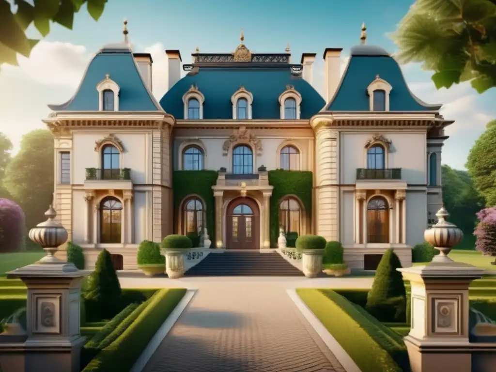 Elección mansión de lujo en Europa, opulencia y elegancia en esta imagen 8K histórica de arquitectura y jardines