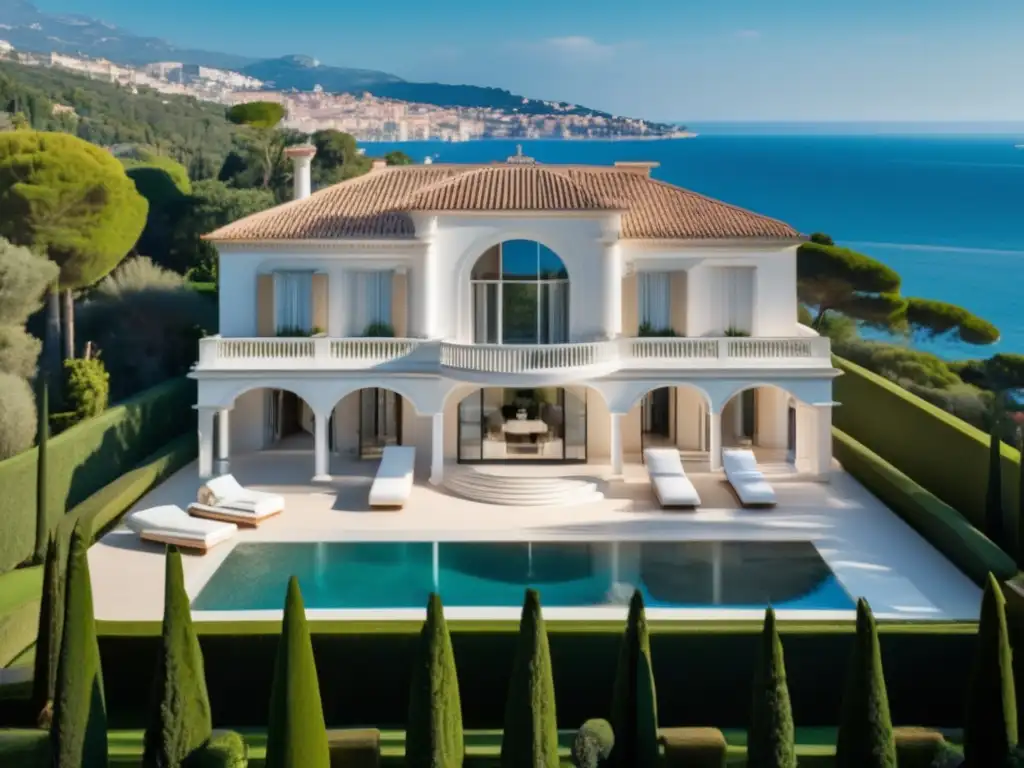 Imagen de la Villa Leopolda, mansión moderna en la Riviera Francesa con arquitectura opulenta y vistas al mar Mediterráneo