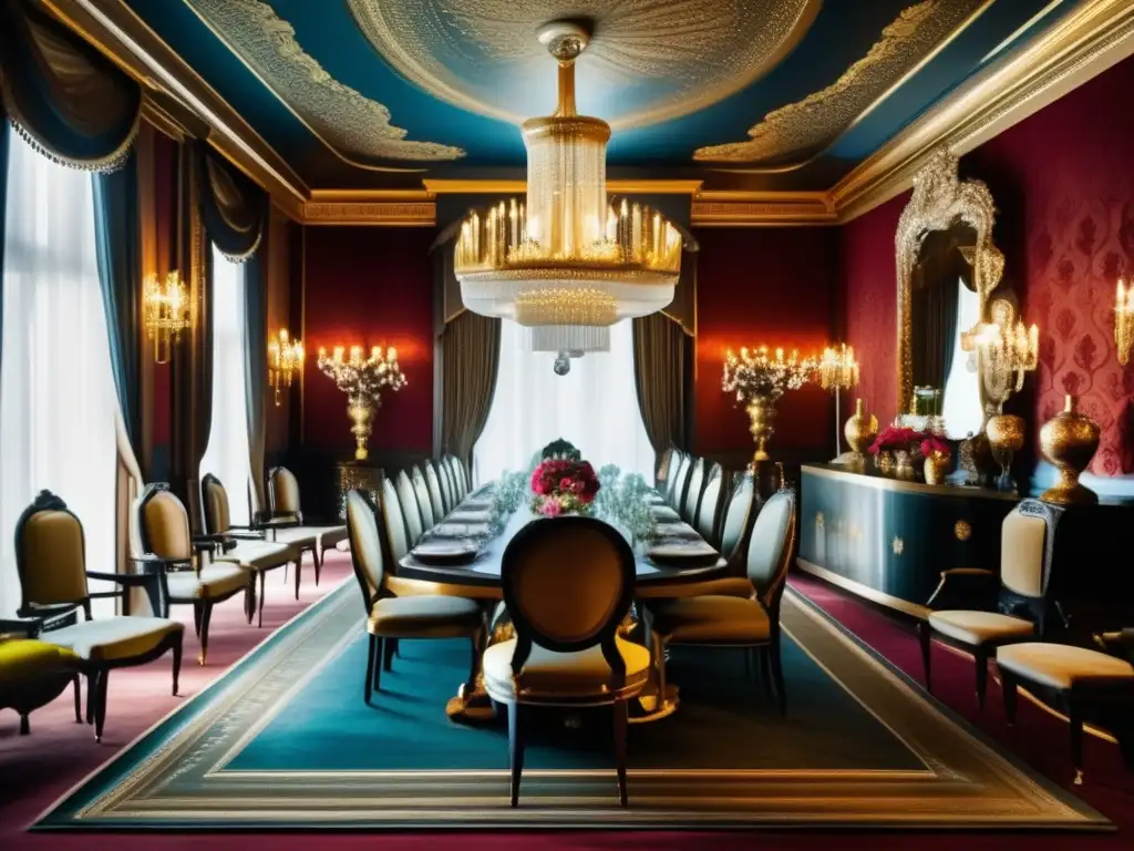 Comedores más opulentos: imagen de una sala de comedor grandiosa y lujosa con detalles arquitectónicos intrincados