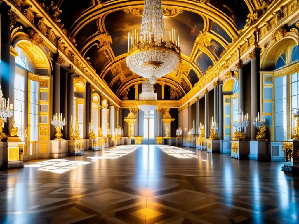 Interior opulento del Palacio de Versalles, un ejemplo de arquitectura barroca