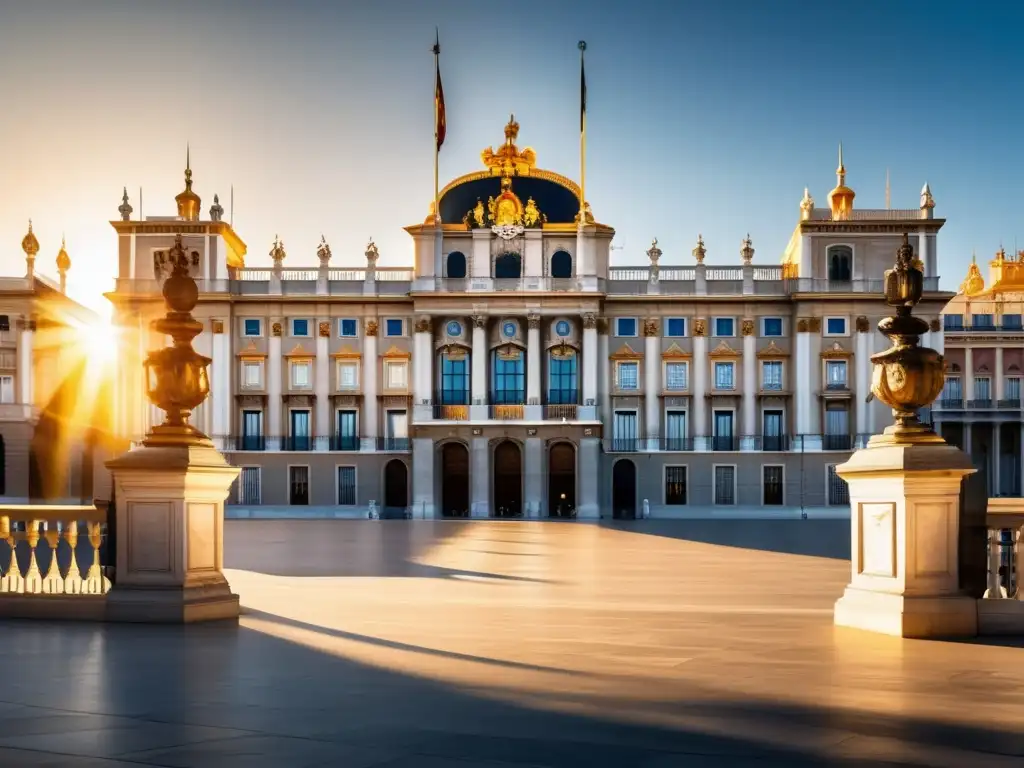 Palacio Real de Madrid - Imagen 8k de gran detalle, con columnas, arcos, estatuas y jardines