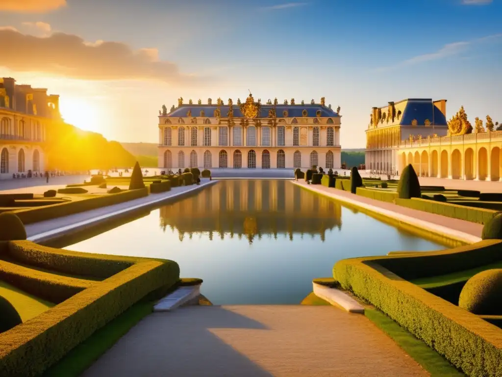 Imagen del icónico Château de Versailles, Francia, con construcción de mansiones emblemáticas