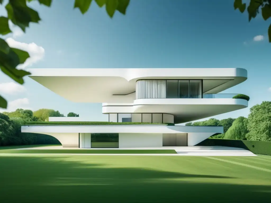 Diseño Arquitectónico Mansiones: Villa Savoye en Francia, con líneas elegantes, formas geométricas limpias, armonía con el entorno y detalles únicos