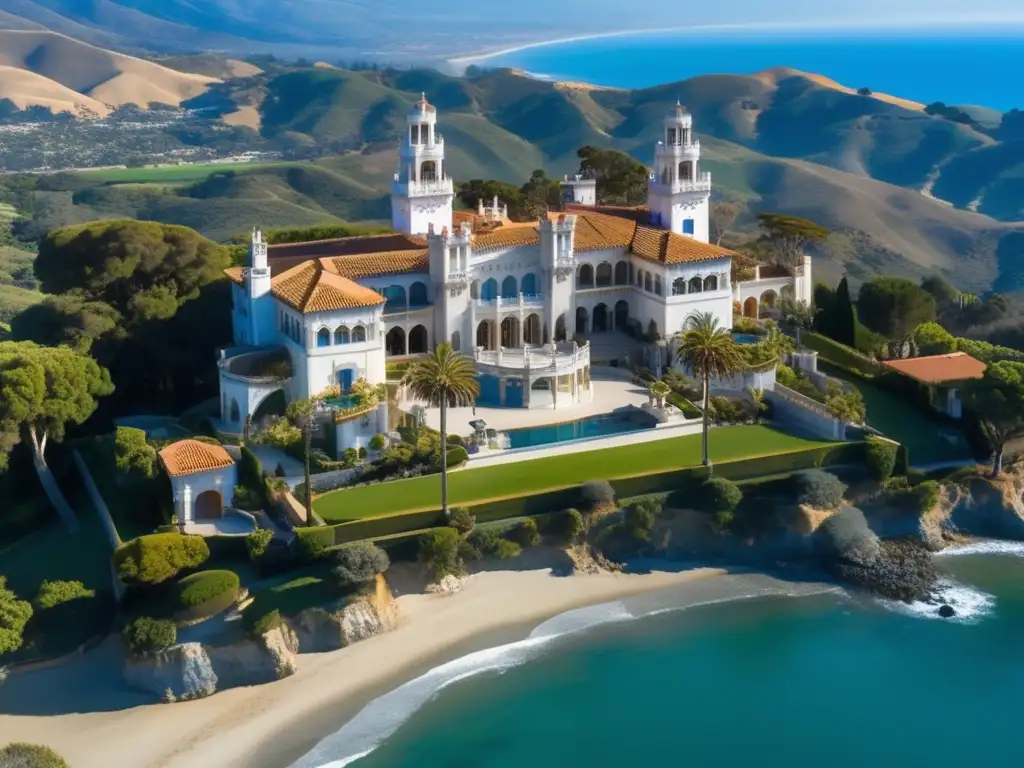 Hearst Castle en California, USA - Mansión icónica con vistas al océano Pacífico, estilo mediterráneo y colonial español