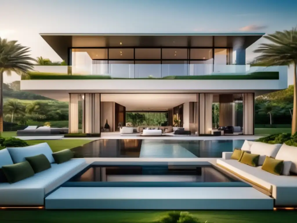 Mansión de lujo en paisaje exuberante con vistas impresionantes y diseño contemporáneo que emana opulencia