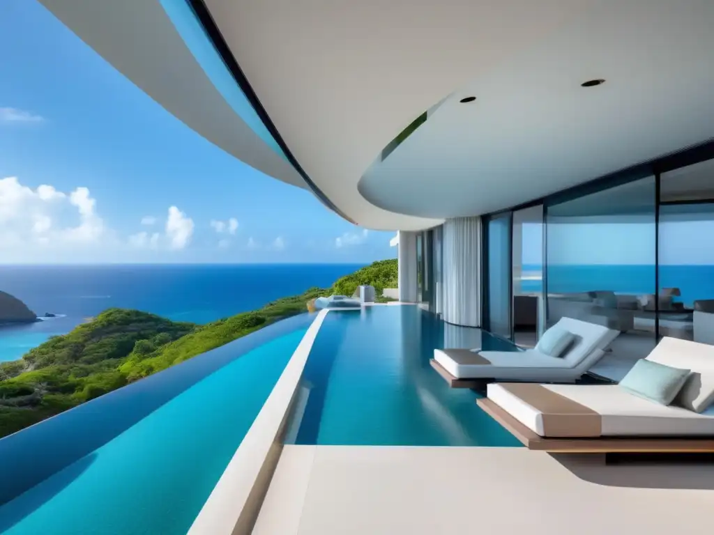 Mansión moderna con vistas al mar, diseño elegante, ventanas de cristal, terrazas panorámicas, piscina infinita y hermosos jardines